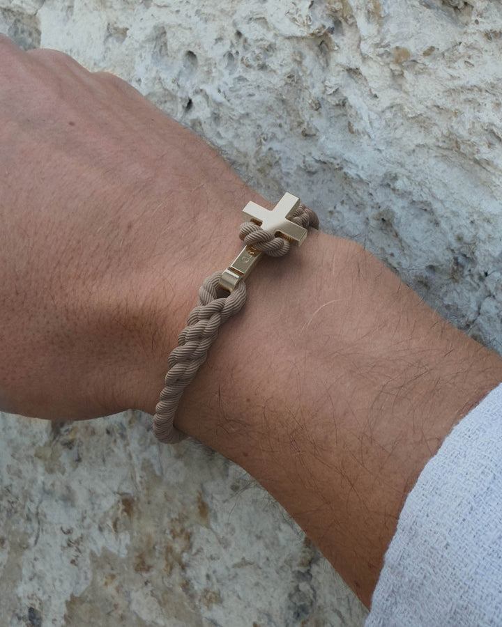 Men's Rope Cross Bracelet | Desert Beige