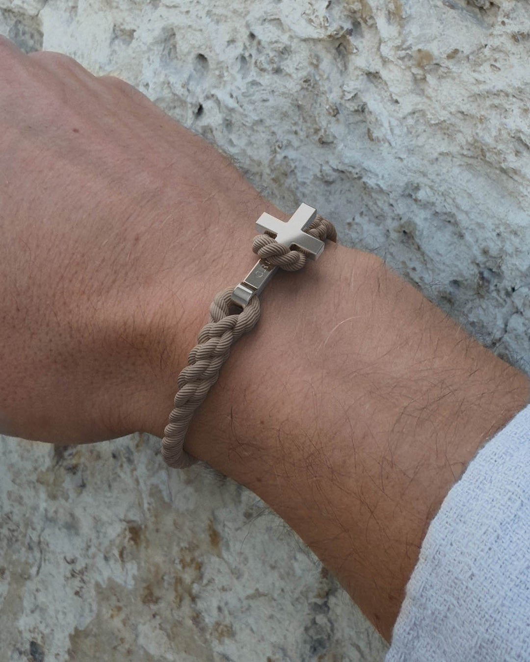 Men's Rope Cross Bracelet | Desert Beige