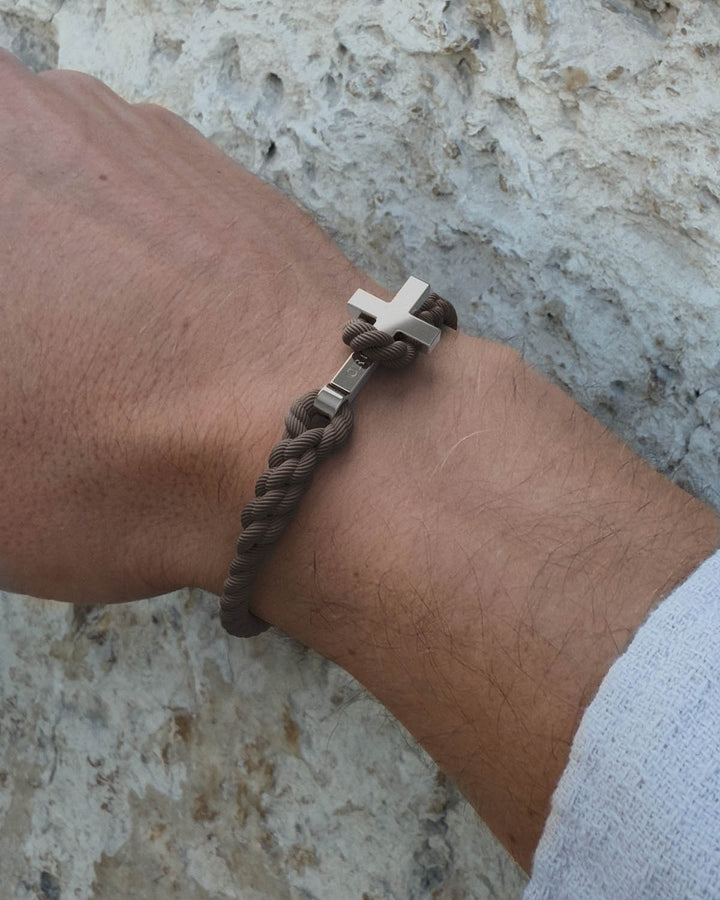 Men's Rope Cross Bracelet | Hickory Brown