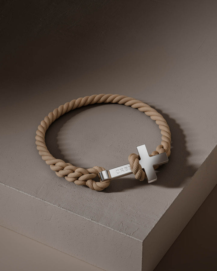 Men's Rope Cross Bracelet | Desert Beige