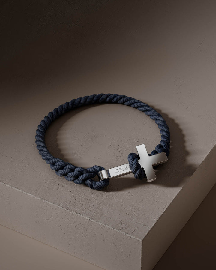 Men's Rope Cross Bracelet | Navy Blue
